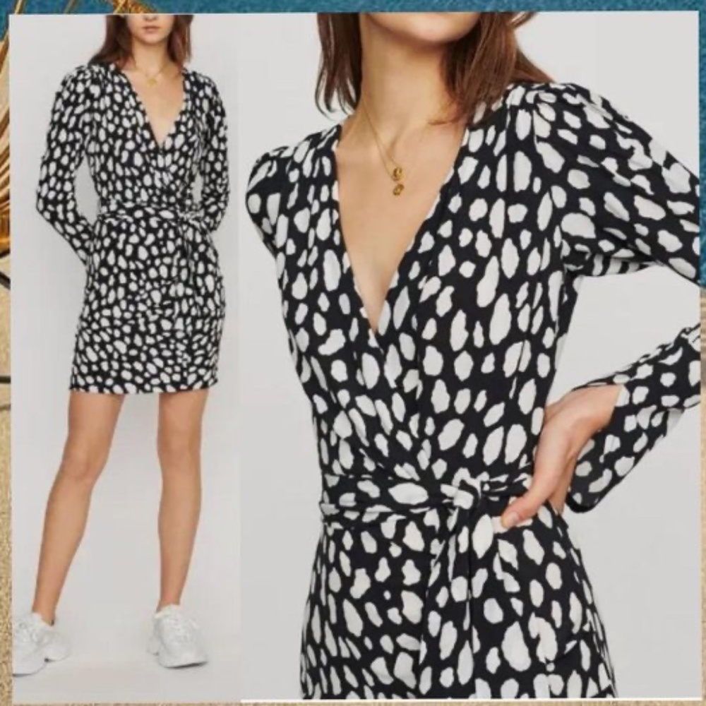 NWT Maje V-Neck Two Tone Ruched Wrap Dress SMALL